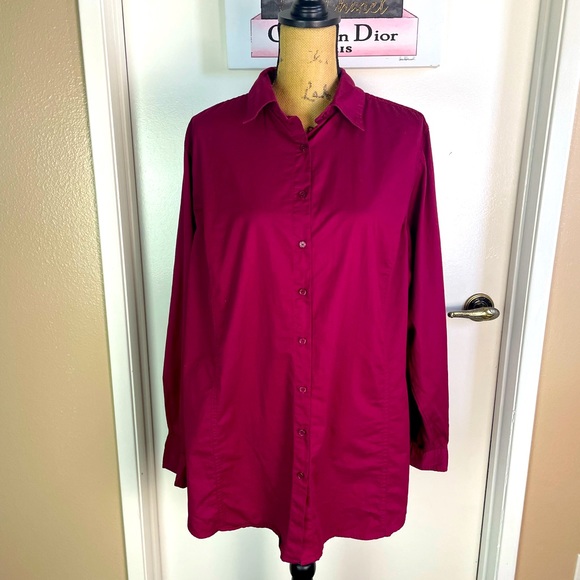 Chico’s Top Blouse Women Size 22/24 Button Up Non-Iron Wine Color Tunic Plus - Picture 2 of 11